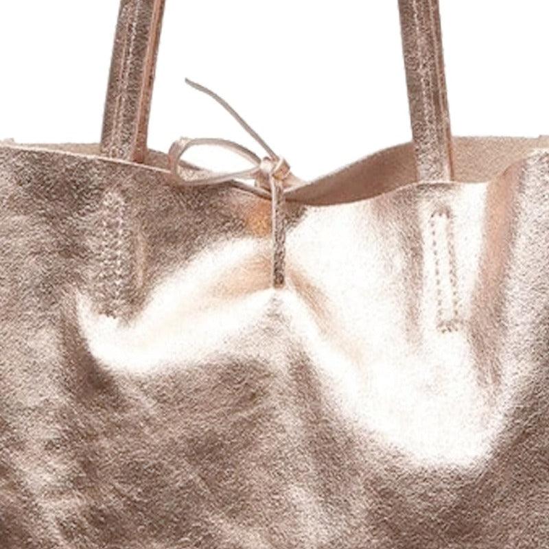 Rose gold shop leather tote bag