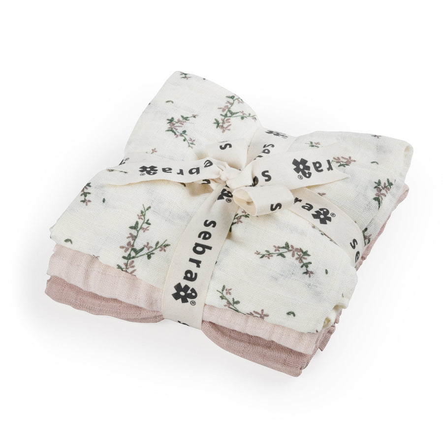 Sebra 3pcs Muslin, Powder Blossom, Rose PRE ORDER