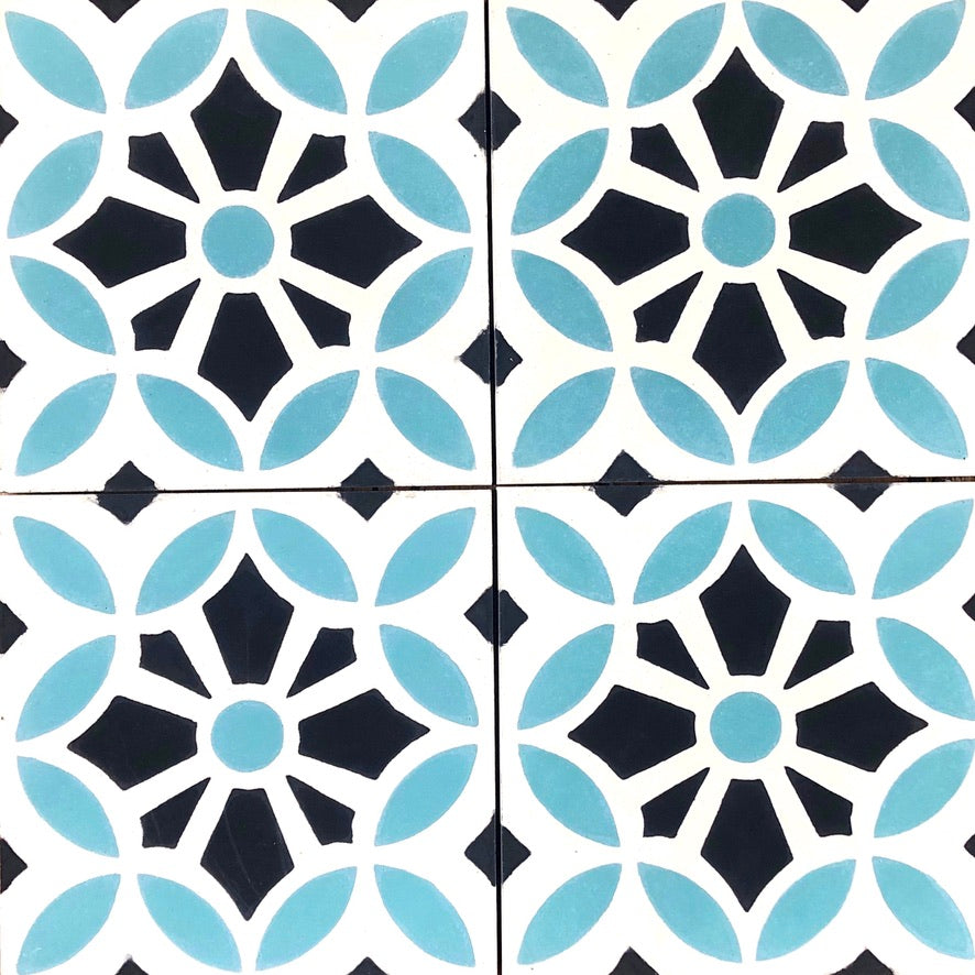 MAROQ Cement Tile - Turquoise and white tile