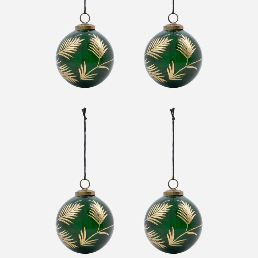 Set of Four Green and Gold Leaf Baubles