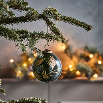 Set of Four Green and Gold Leaf Baubles