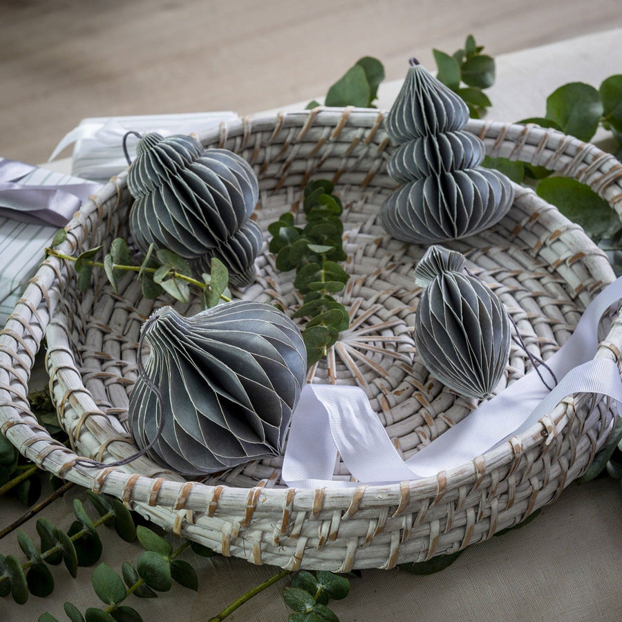 Set Of 4 Grey and Silver Honeycomb Tree Decorations