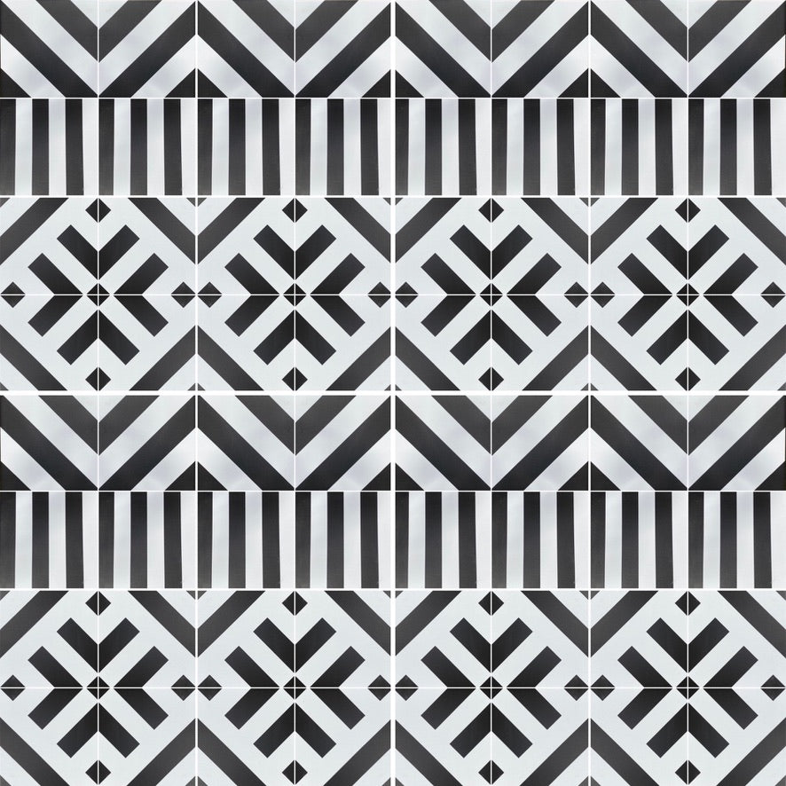 RAY geometric porcelain tile - Black/white