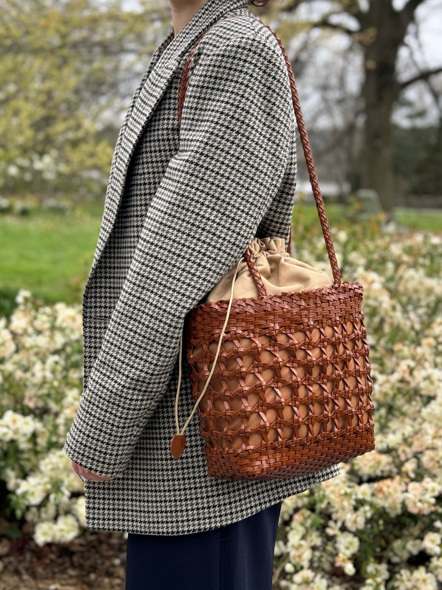 Asia - Handwoven Leather Shoulder Bucket Bag Brown