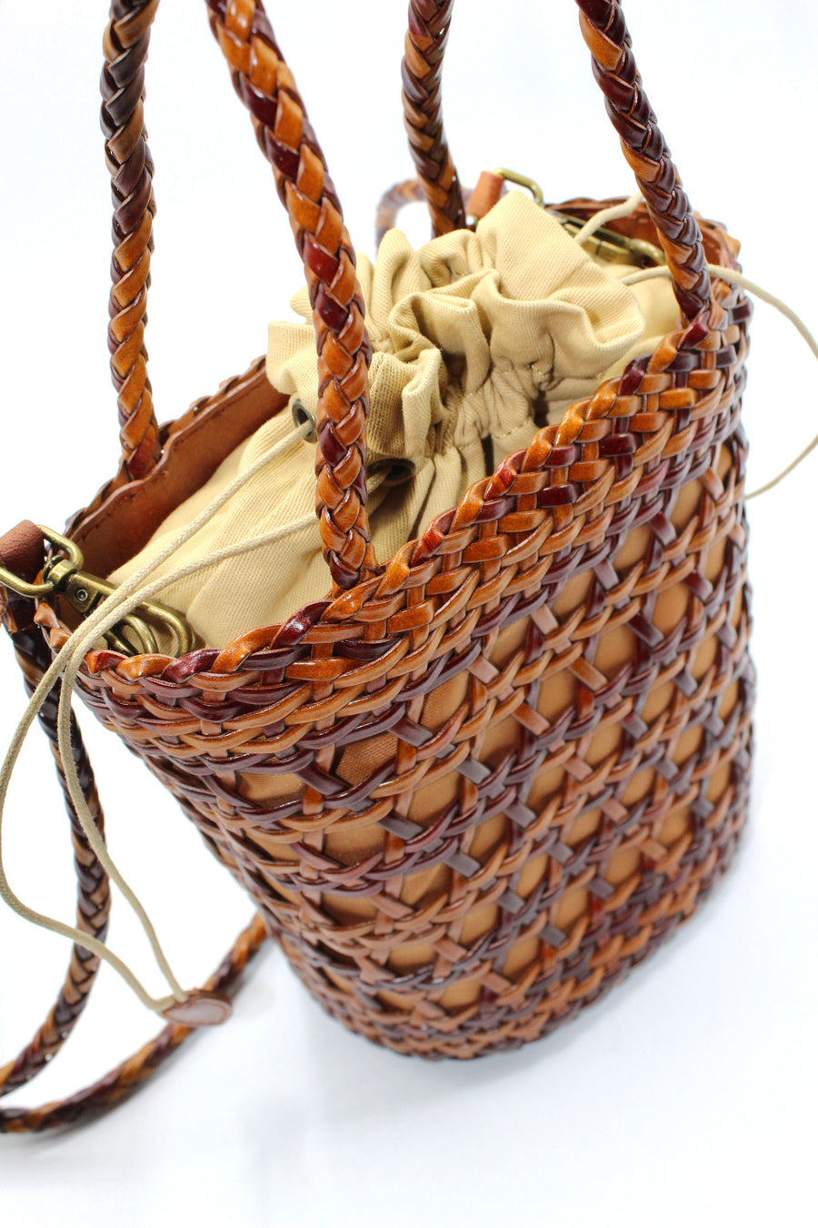 Lena - Hand Weave Leather Basket Bag Amber Brown