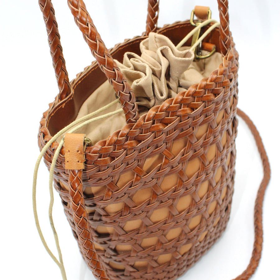 Lena - Hand Weave Leather Basket Bag Brown