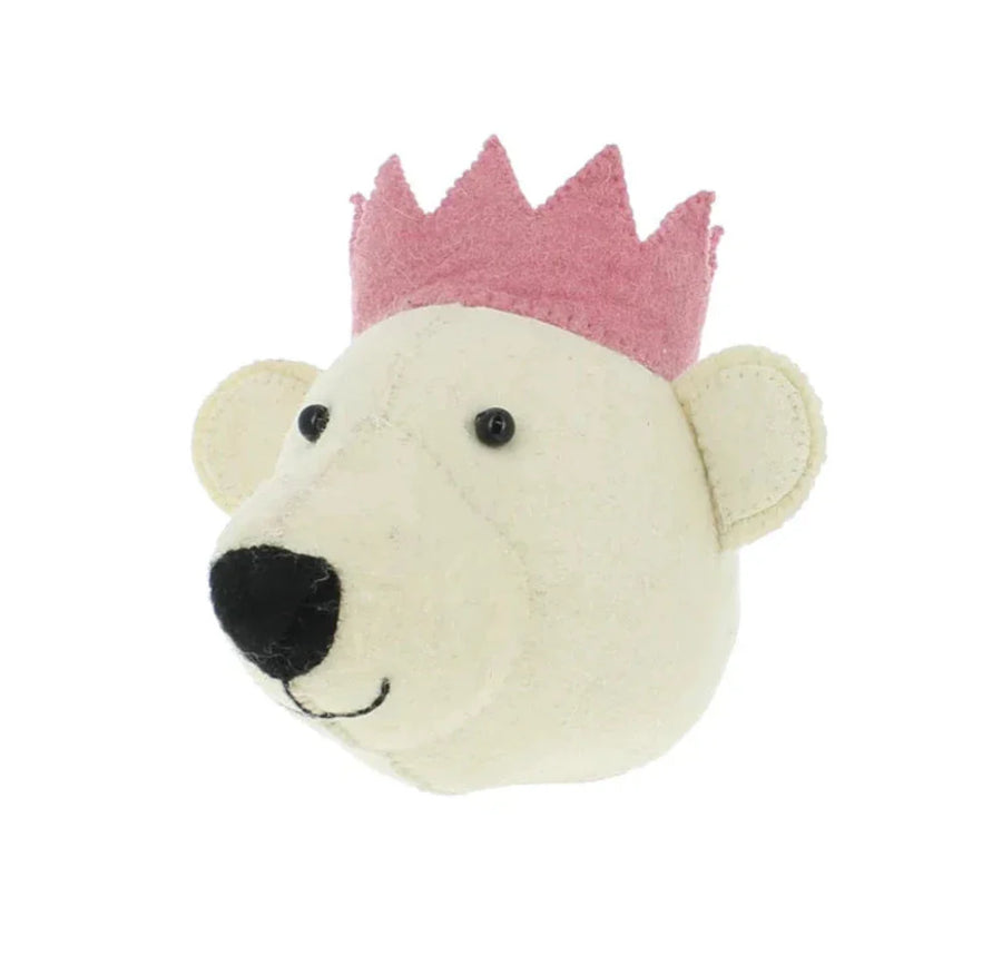 Felt Bear Head White with Pink Crown - Mini