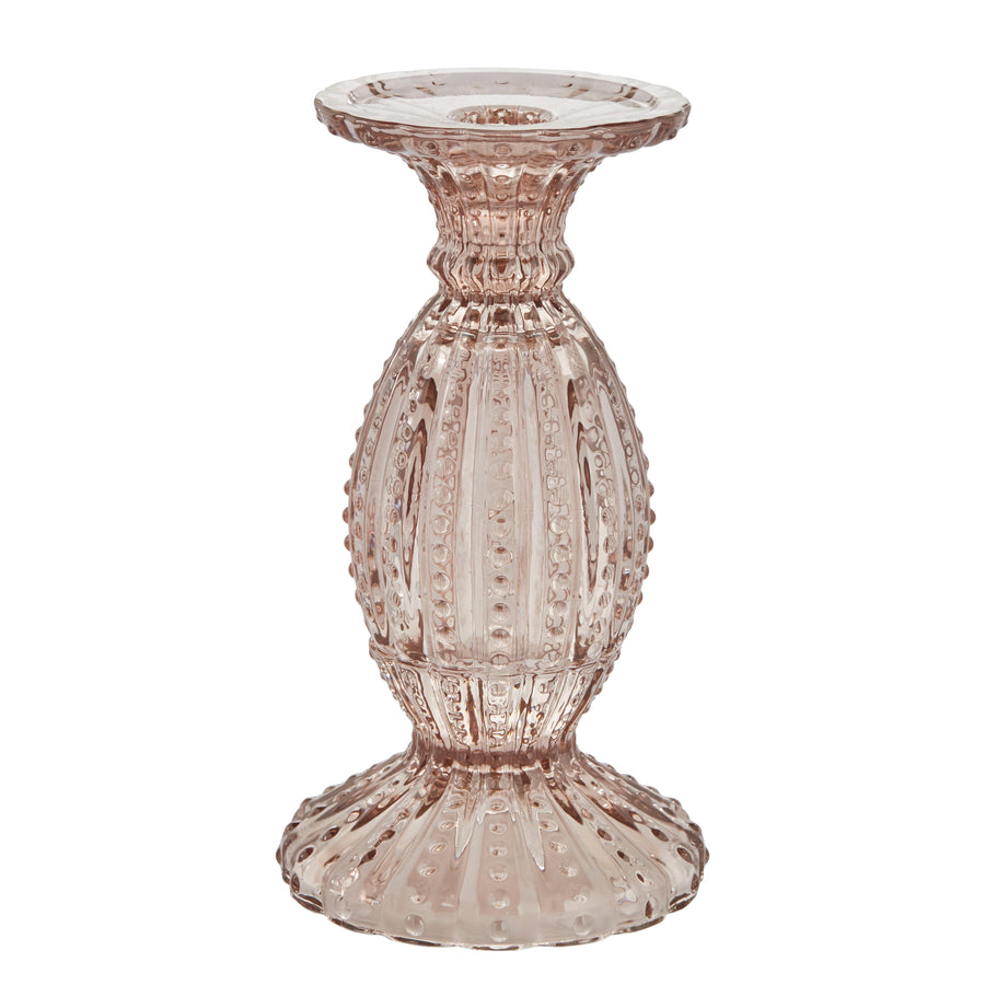 Pink Pressed Glass Miya Candlestick