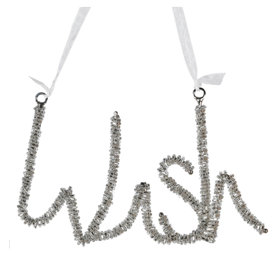 Silver Beaded 'WISH' Decoration