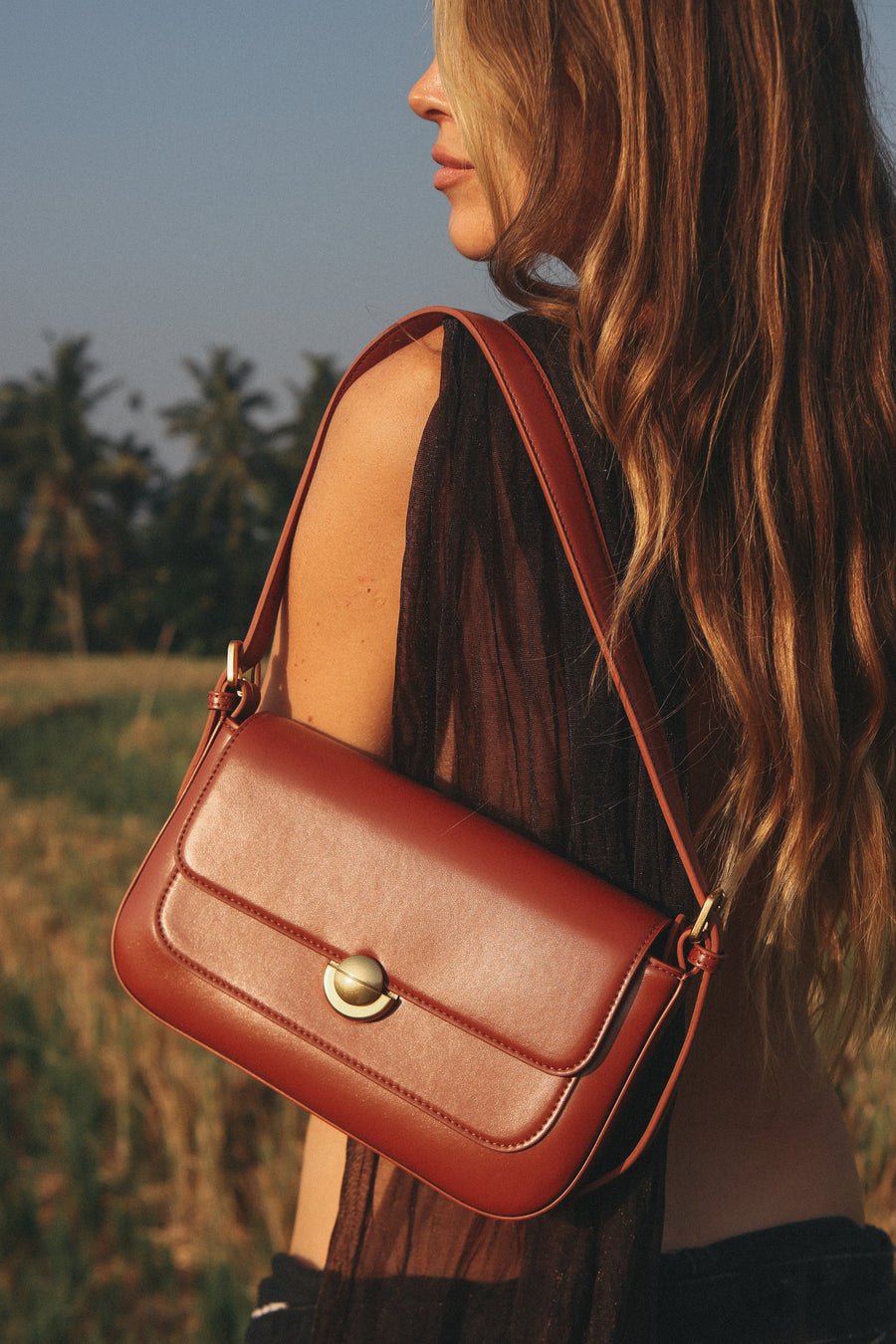 Isla - Vintage Gold Buckle Pochette Envelope Bag Brown