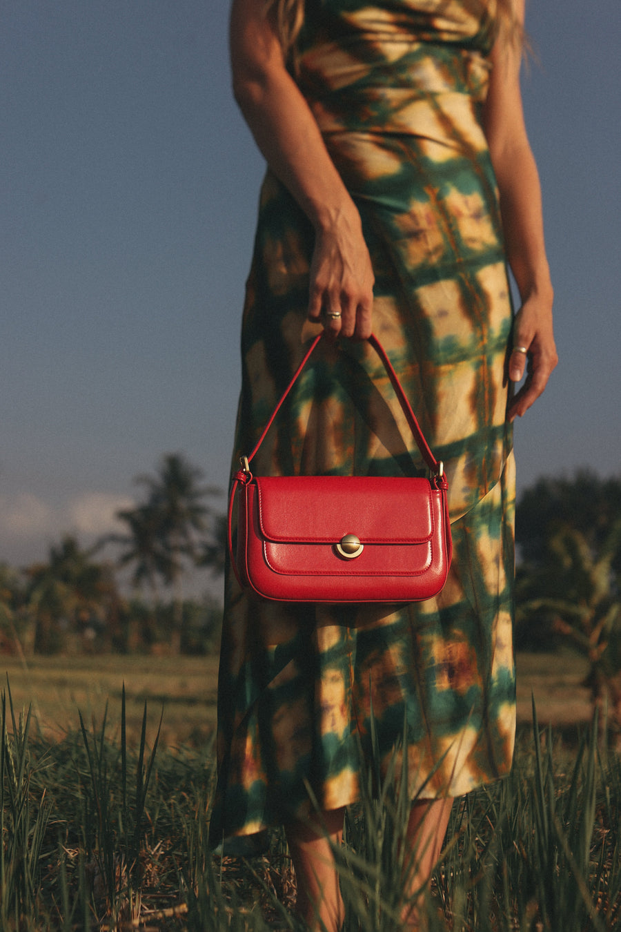 Isla - Vintage Gold Buckle Pochette Envelope Bag Red