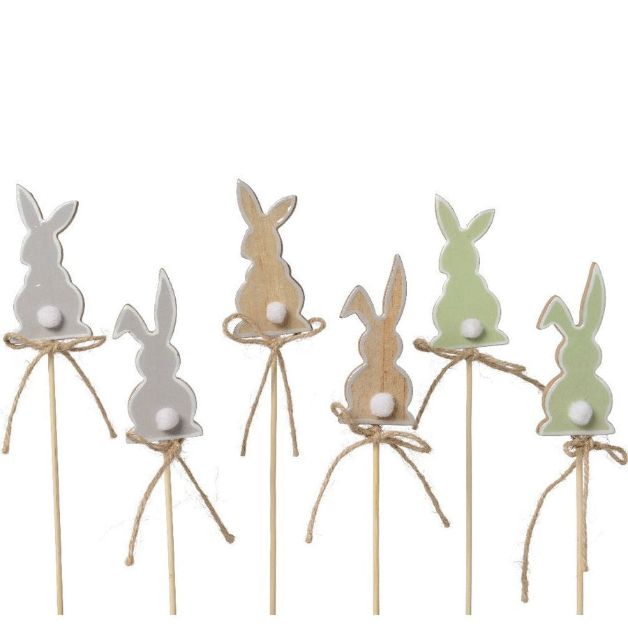 Set Of 6 Wooden Bunny Sticks