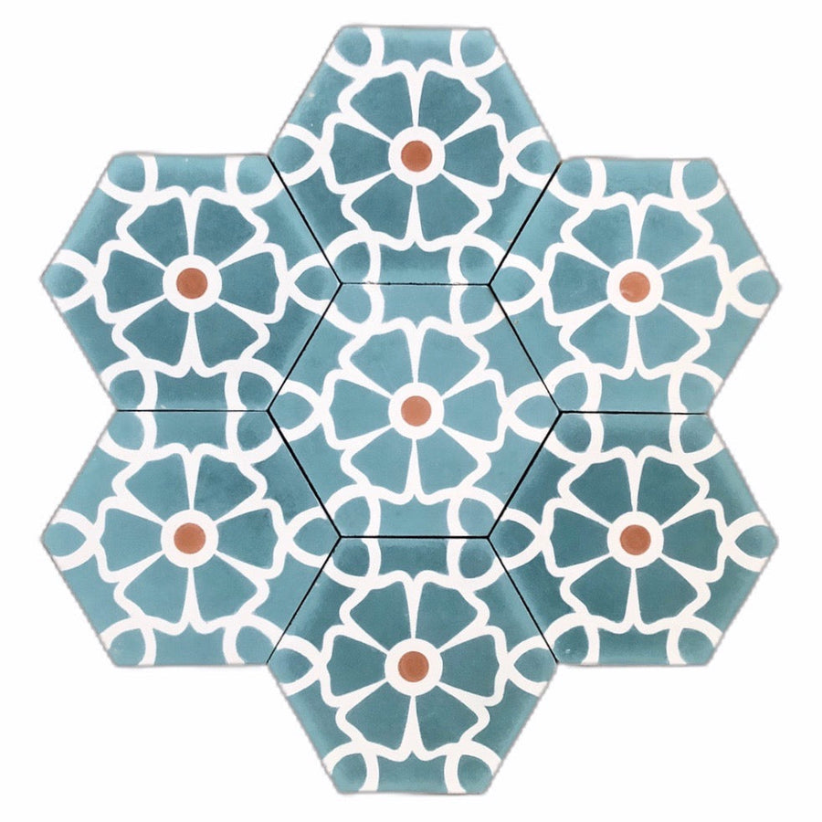 ELLA cement tile - Teal/white tile