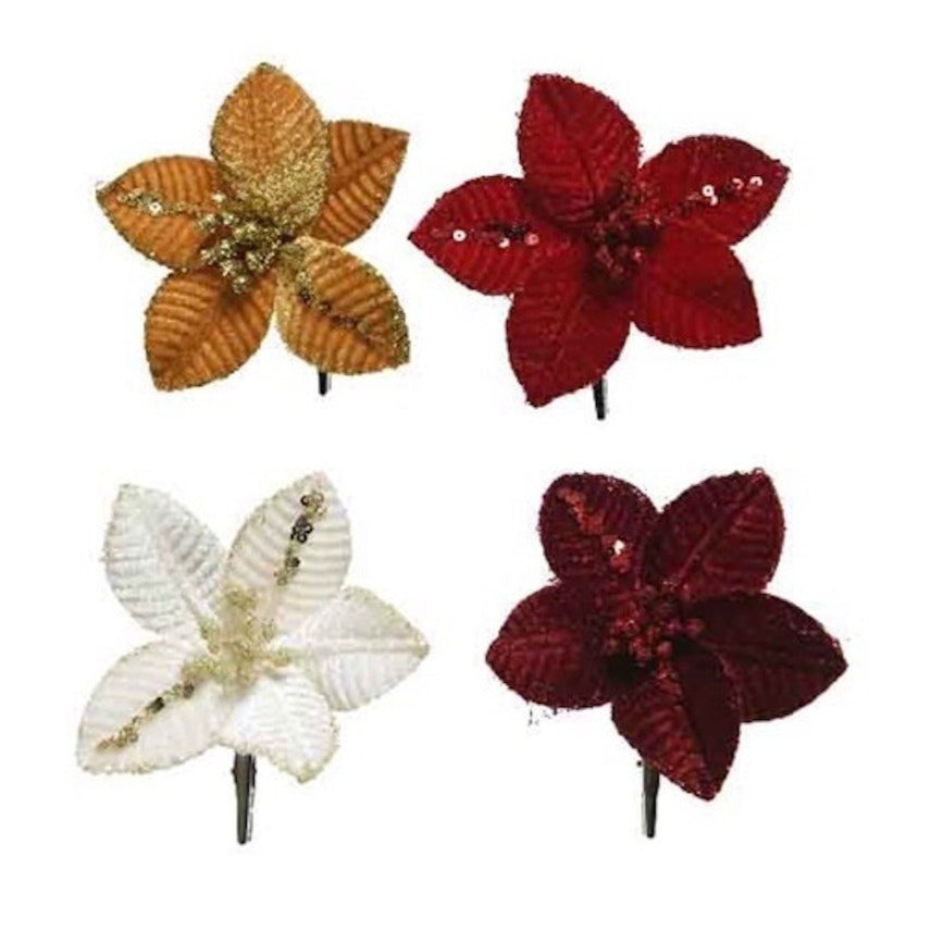 Velvet Poinsettia Clip on Flower