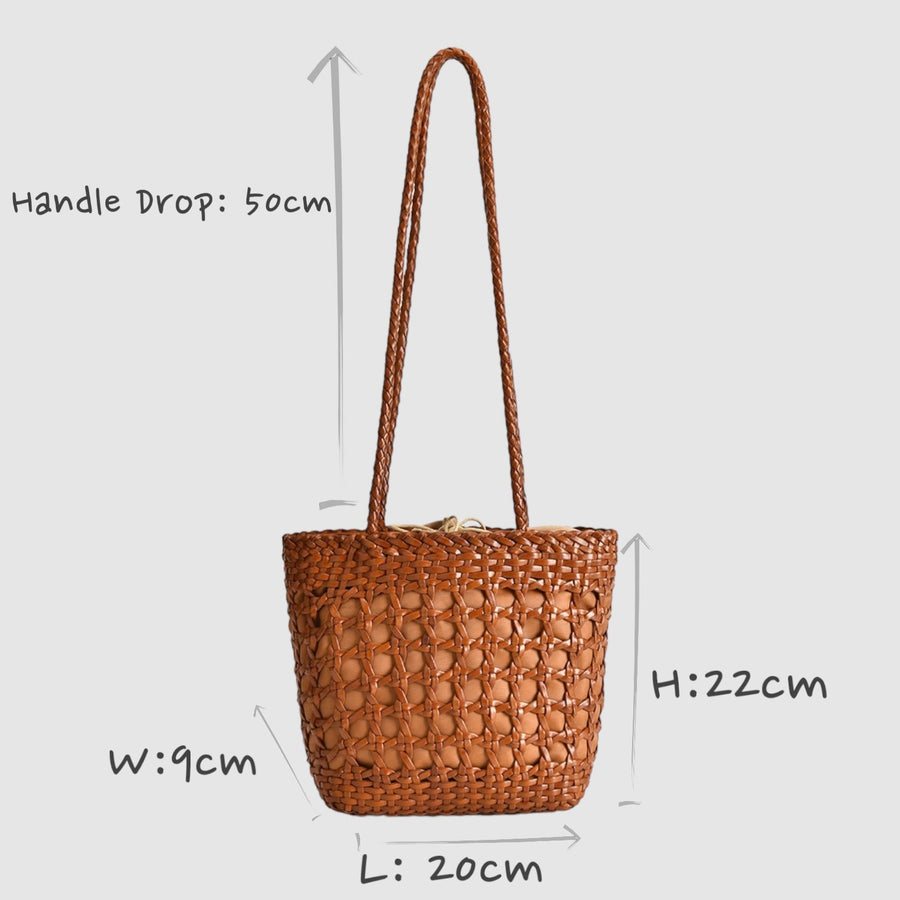 Asia - Handwoven Leather Shoulder Bucket Bag Brown