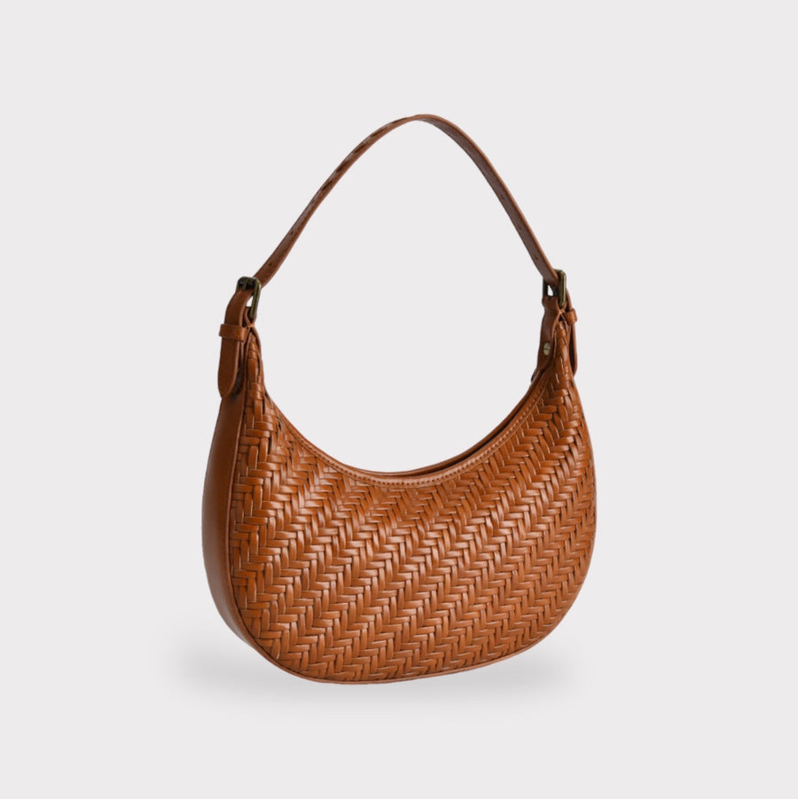 Carmel- Hand Weave Leather Moon Crescent Bag Brown