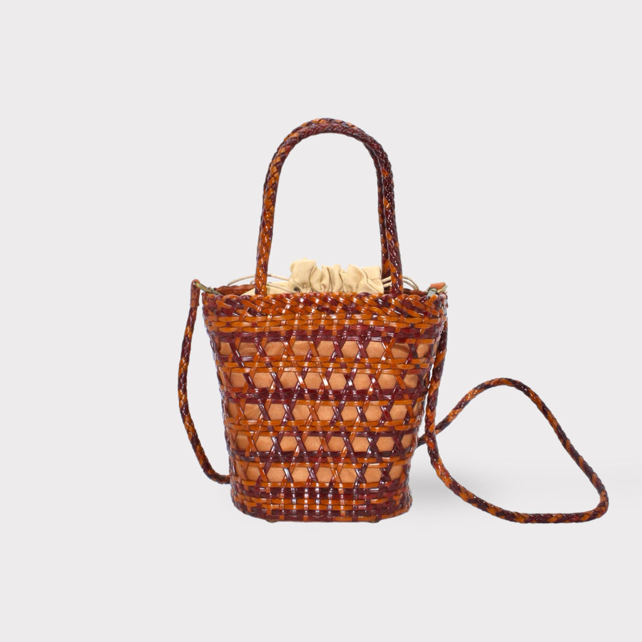 Lena - Hand Weave Leather Basket Bag Amber Brown