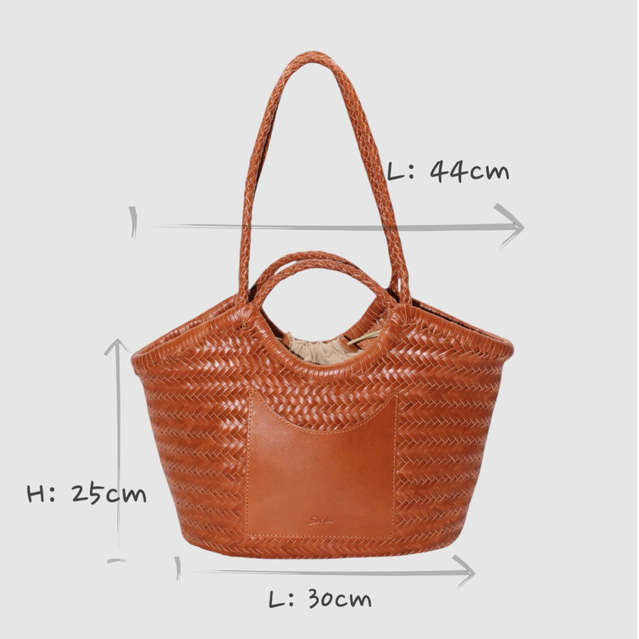 Celia-Handmade Woven Top Grain Leather Bag Caramel Colour