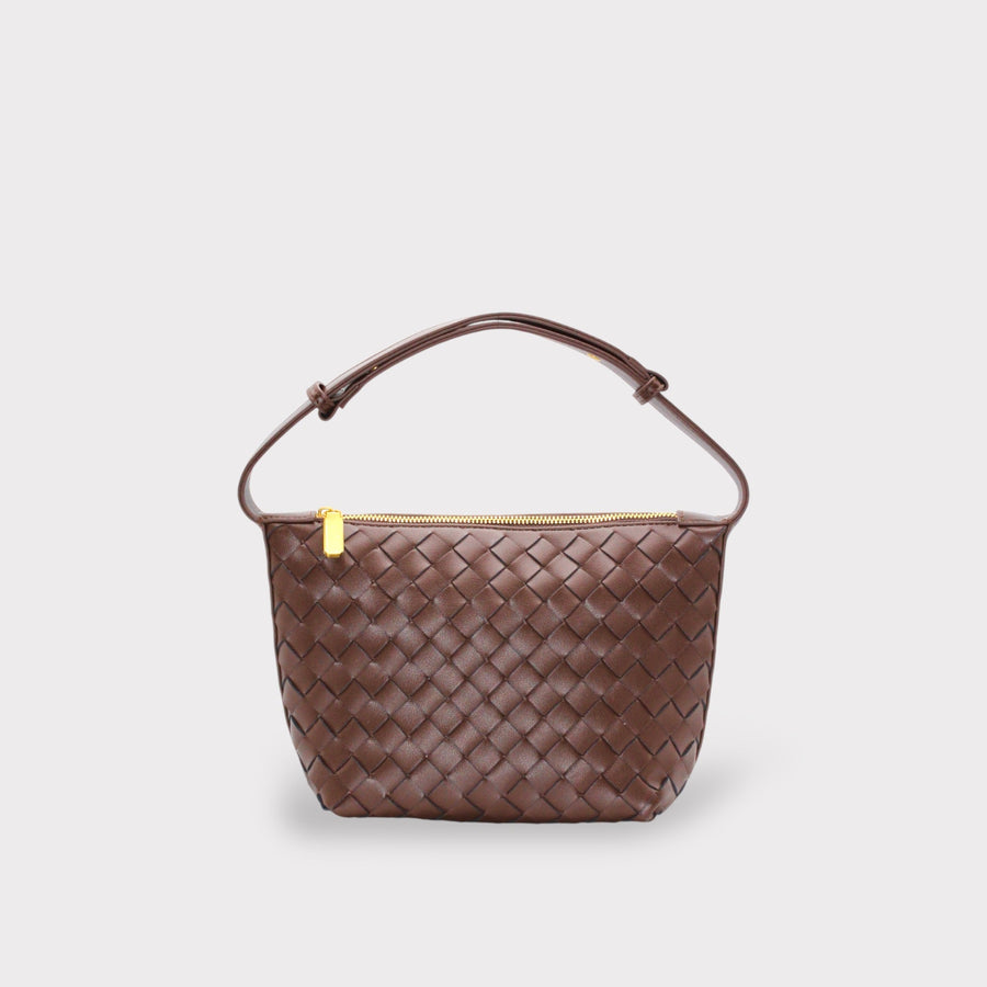 Genuine Leather Woven Style Boxed Pouch Bag