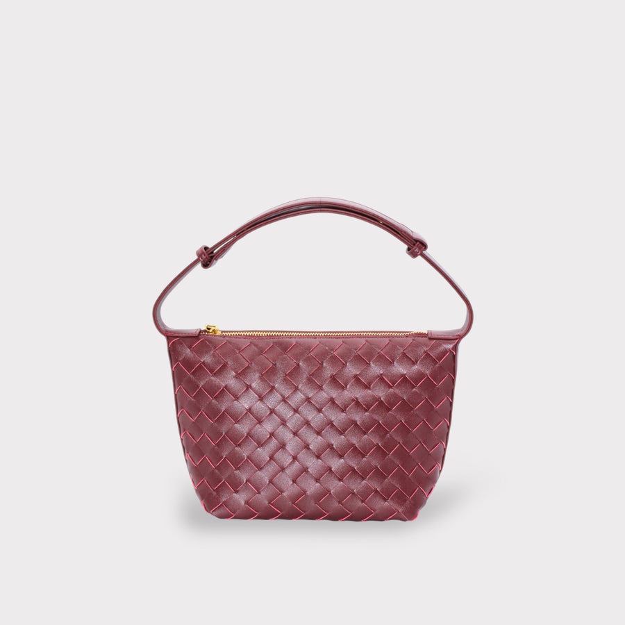 Genuine Leather Woven Style Boxed Pouch Bag