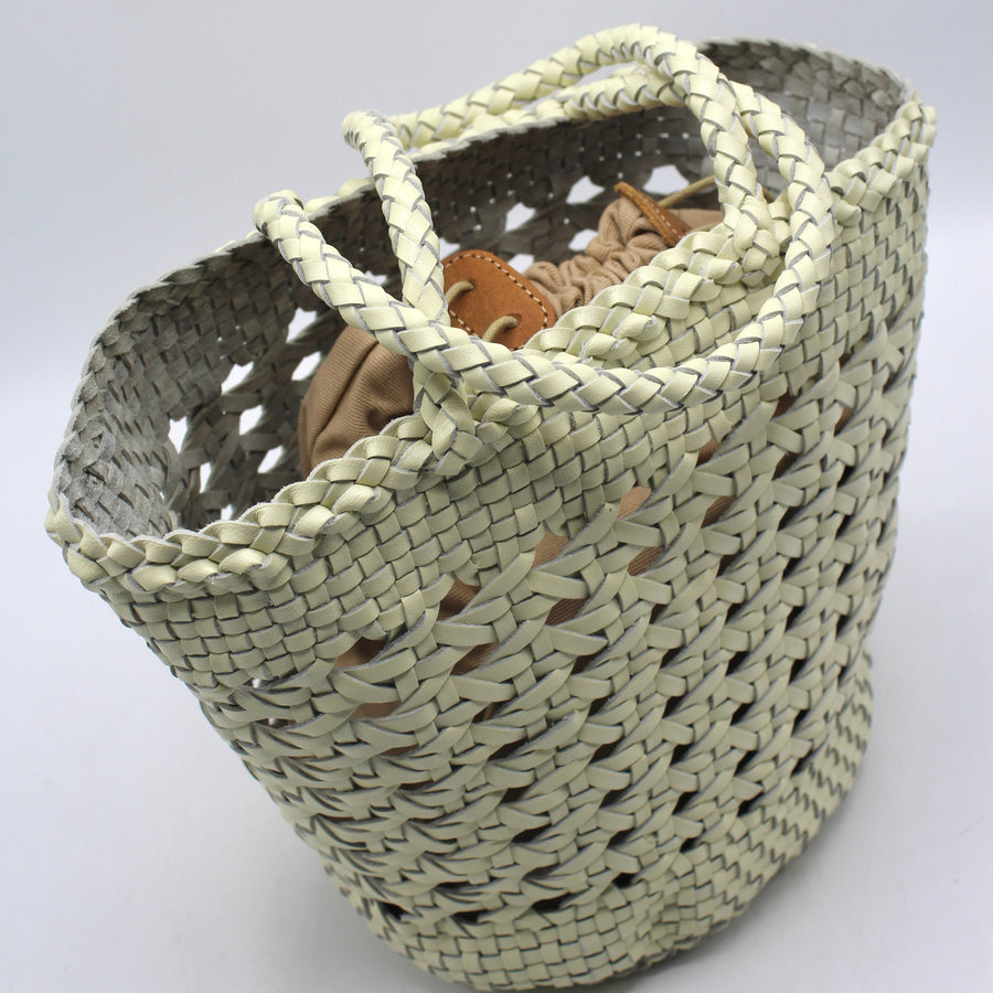 Ivy - Hand Woven Top Grain Leather Basket Bag Cream White