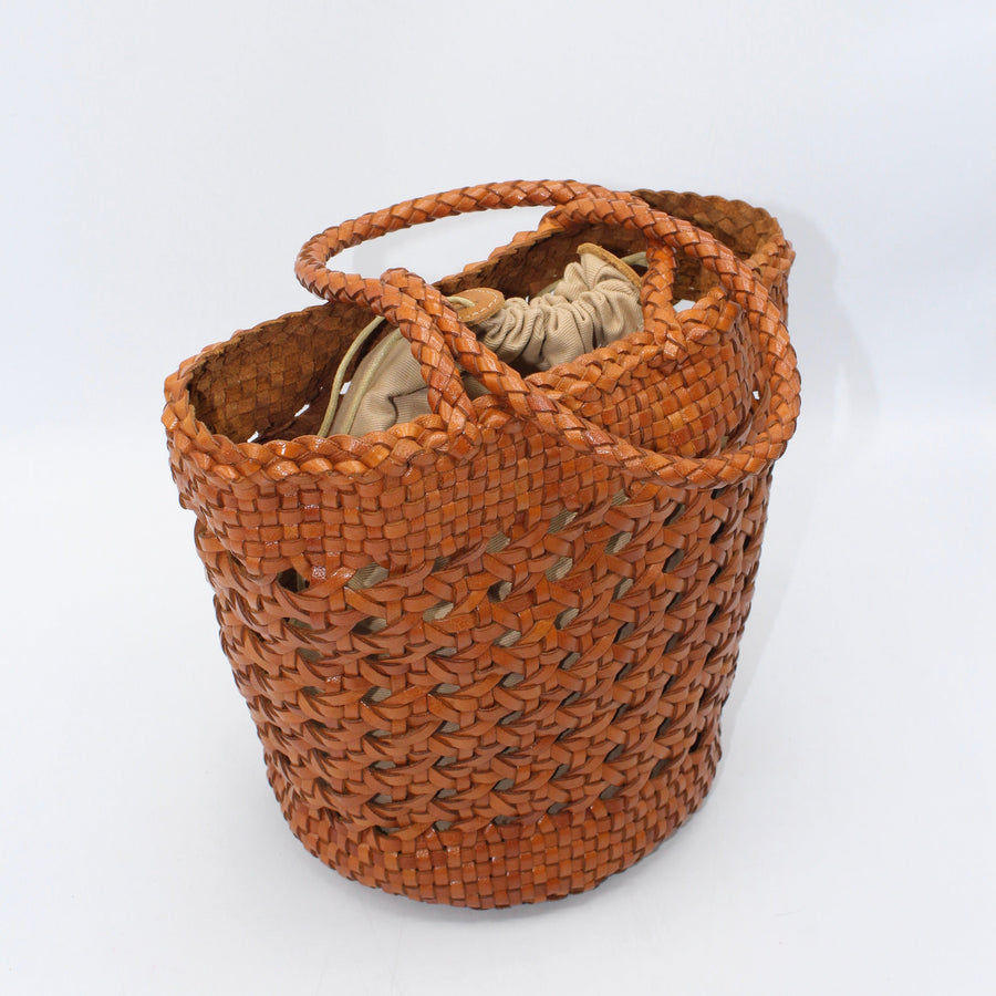 Ivy - Hand Woven Top Grain Leather Basket Bag Caramel