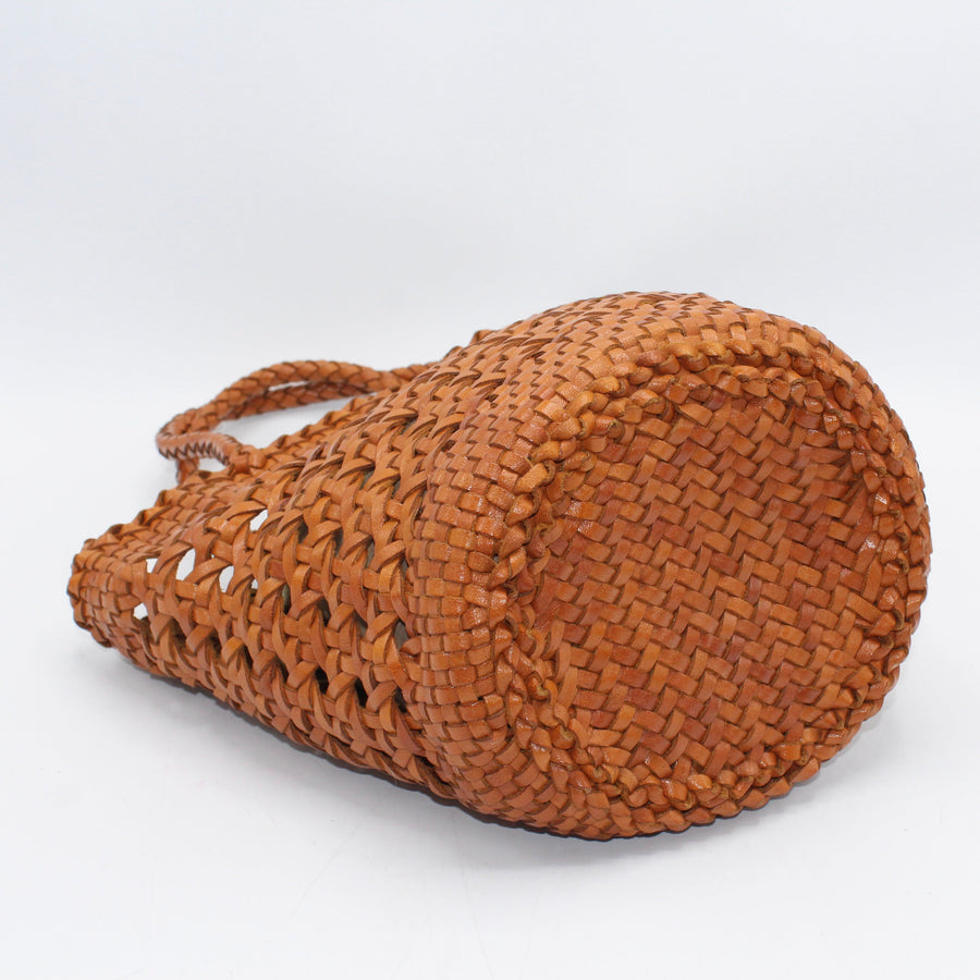 Ivy - Hand Woven Top Grain Leather Basket Bag Caramel