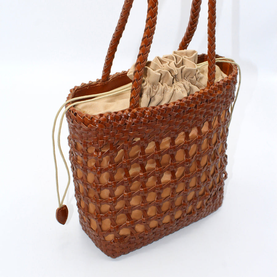 Asia - Handwoven Leather Shoulder Bucket Bag Brown