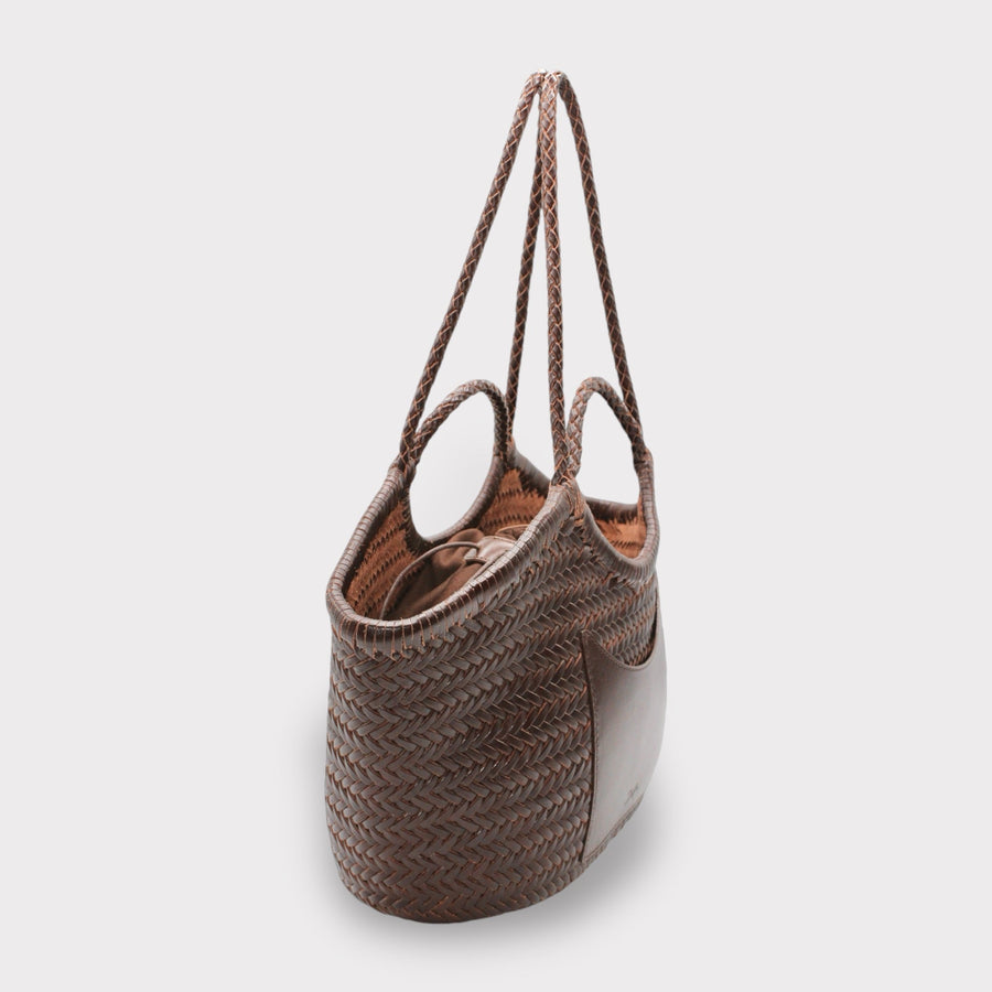 Celia-Handmade Woven Top Grain Leather Bag Coffee Colour