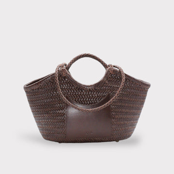 Celia-Handmade Woven Top Grain Leather Bag Coffee Colour