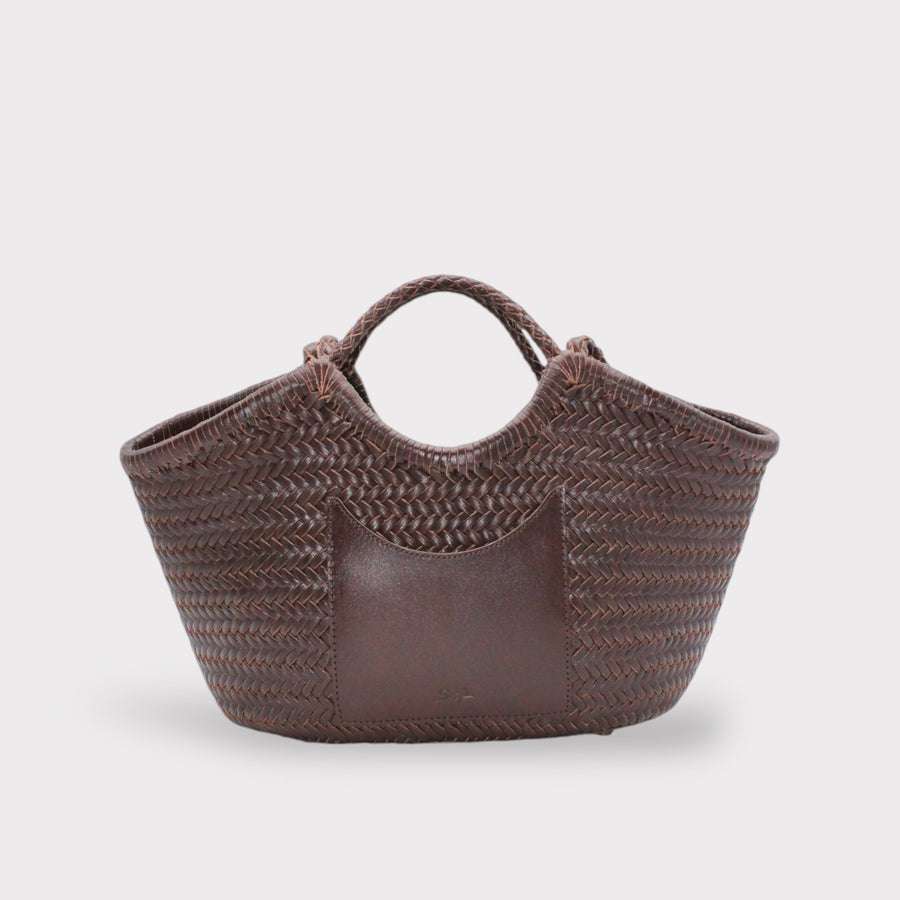 Celia-Handmade Woven Top Grain Leather Bag Coffee Colour