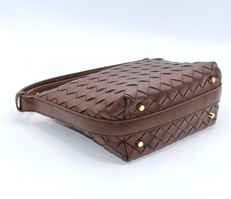 Genuine Leather Woven Style Boxed Pouch Bag