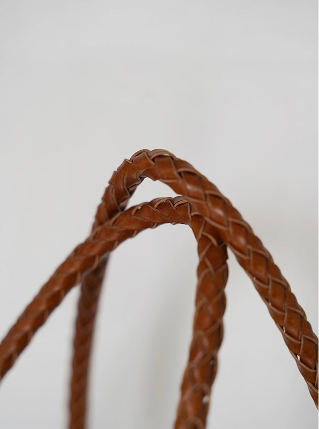 Carmel- Hand Woven Leather Shoulder Bucket Bag Brown