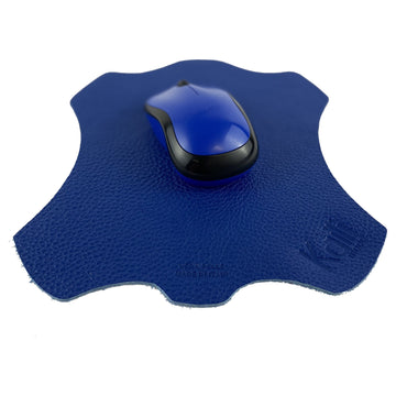 K0001DB | Tappetino per Mouse Made in Italy in Vera Pelle pieno fiore, grana dollaro - Colore Blu - Dimensioni: cm 20 x 23 - Confezione: Sacchetto tubolare Tnt