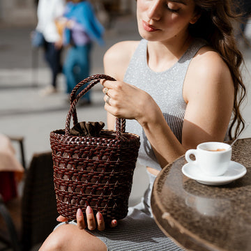 Lena - Hand Weave Leather Basket Bag Coffee