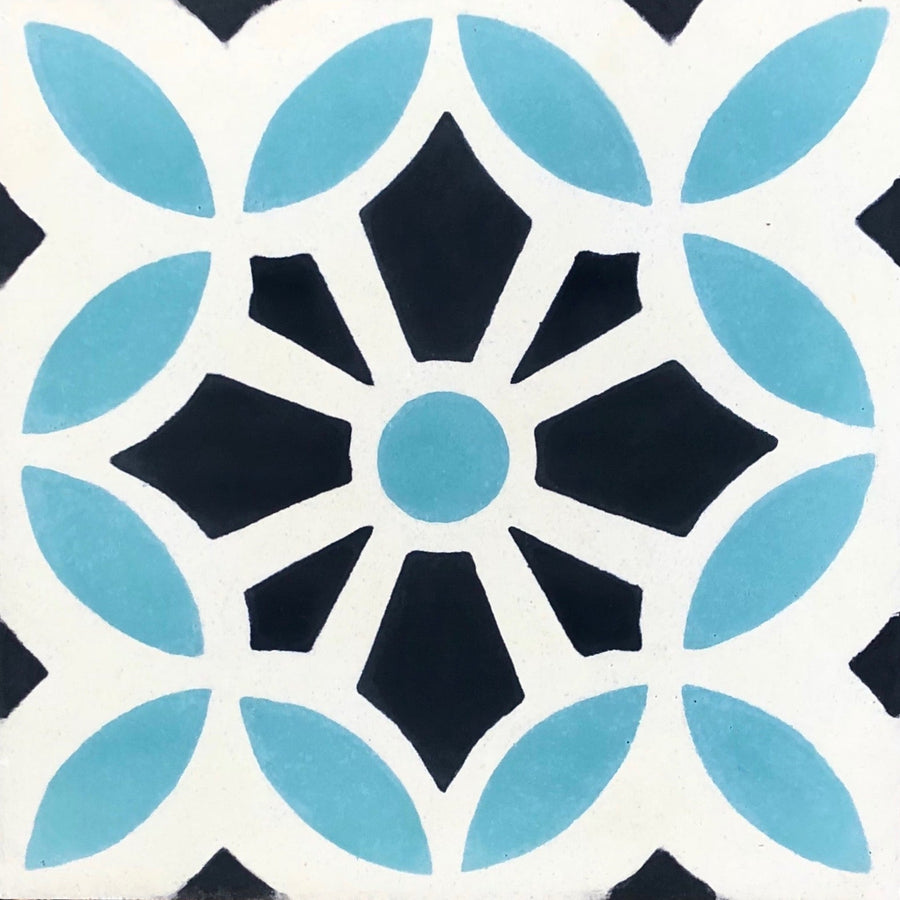 MAROQ Cement Tile - Turquoise and white tile