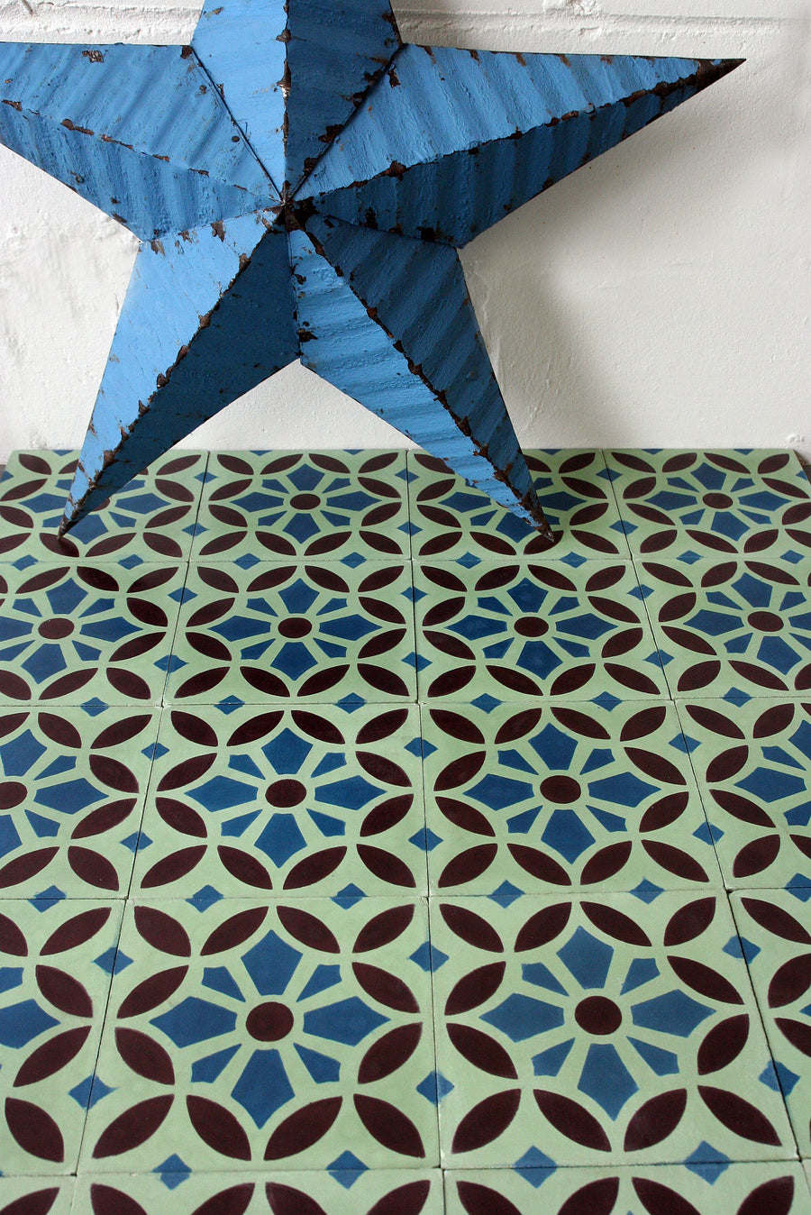 MAROQ Cement Tile - Turquoise and white tile