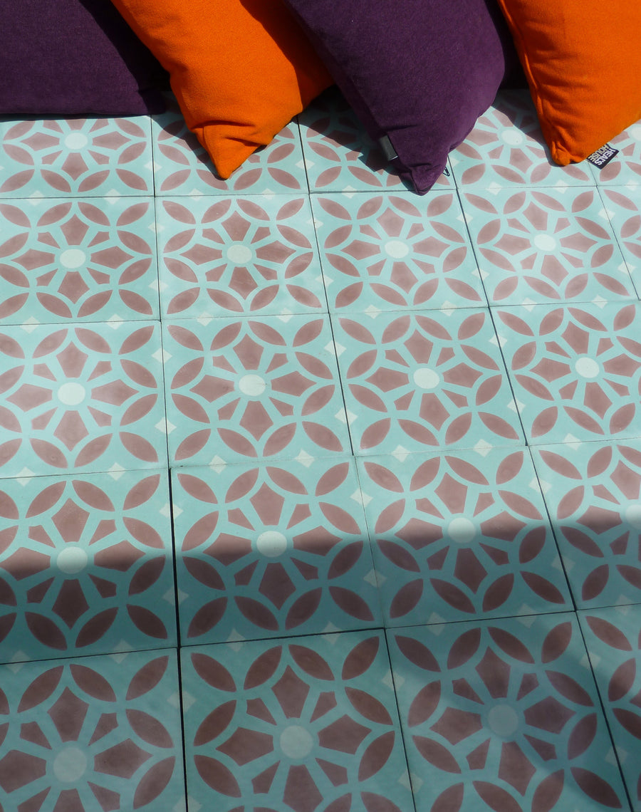 MAROQ Cement Tile - Turquoise and white tile