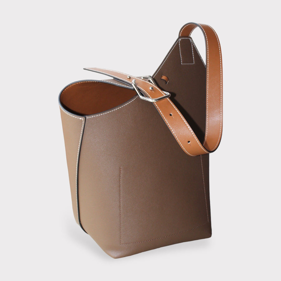 Fira - Apple Leather Bucket Tote Shoulder Bag Brown