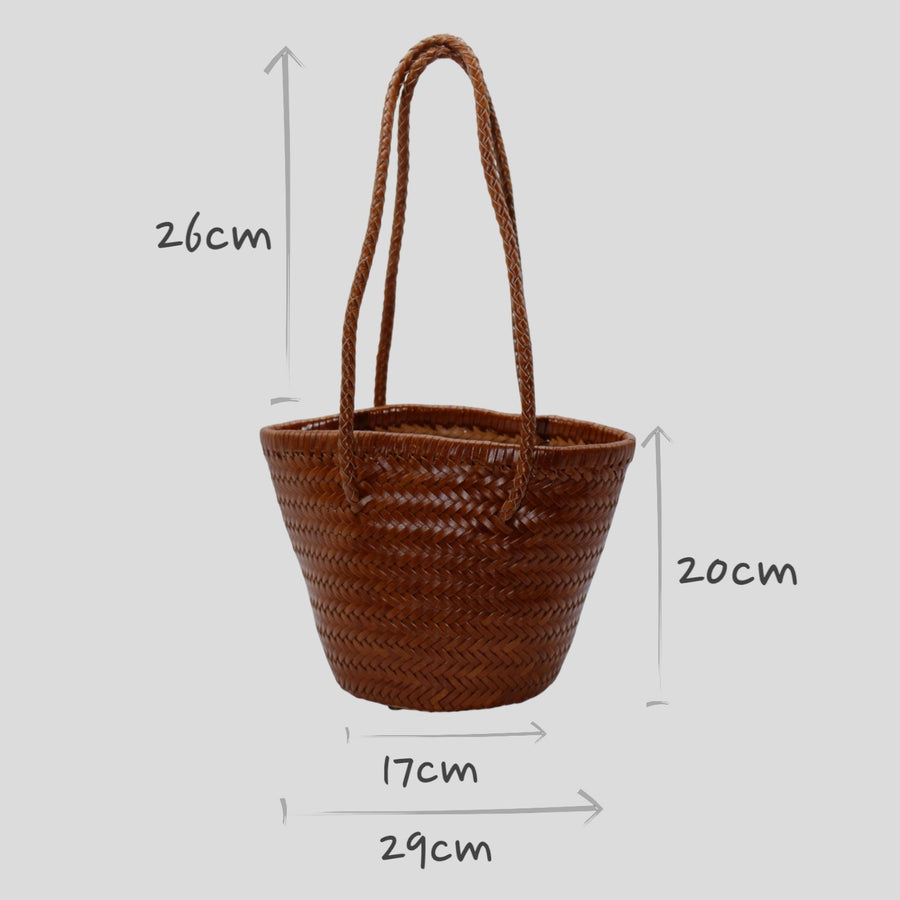 Carmel- Hand Woven Leather Shoulder Bucket Bag Brown