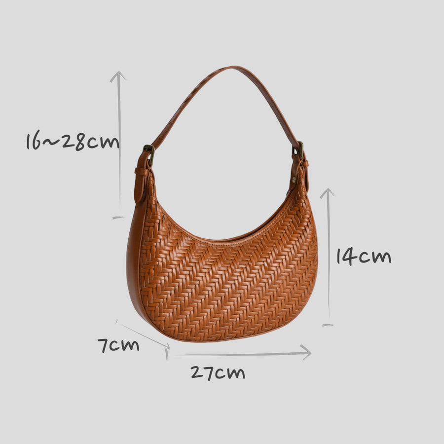 Carmel- Hand Weave Leather Moon Crescent Bag Brown