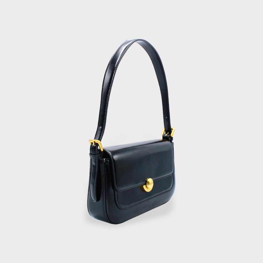 Isla - Vintage Gold Buckle Pochette Envelope Bag Black