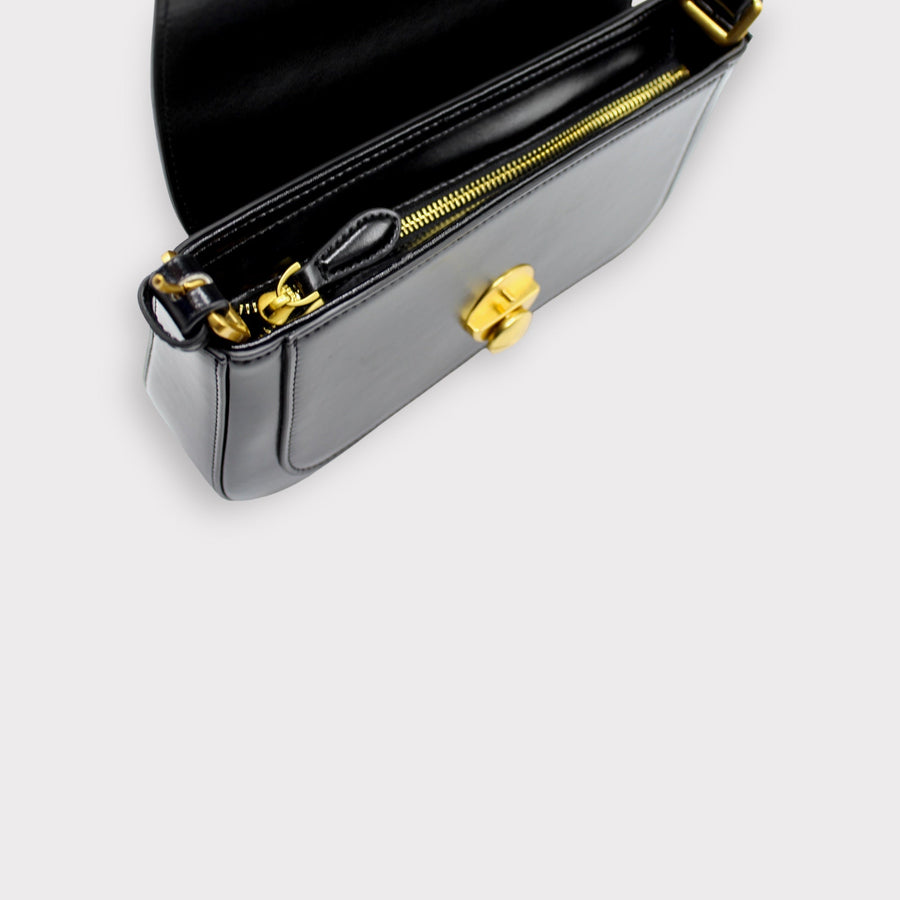 Isla - Vintage Gold Buckle Pochette Envelope Bag Black