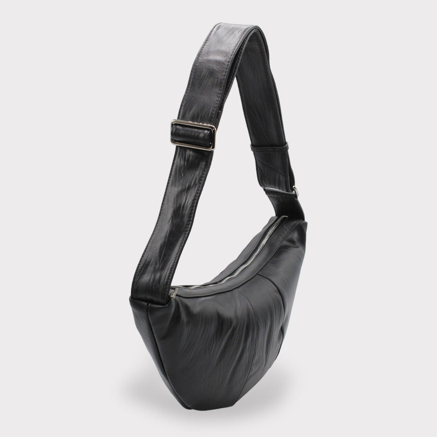 Bay - Leather Black Croissant Bag