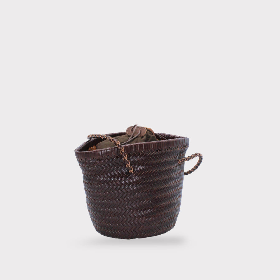 Carmel- Hand Woven Leather Shoulder Bucket Bag Chocolate