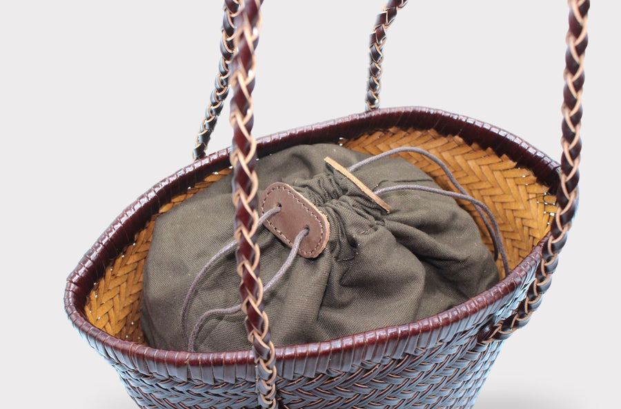 Carmel- Hand Woven Leather Shoulder Bucket Bag Chocolate