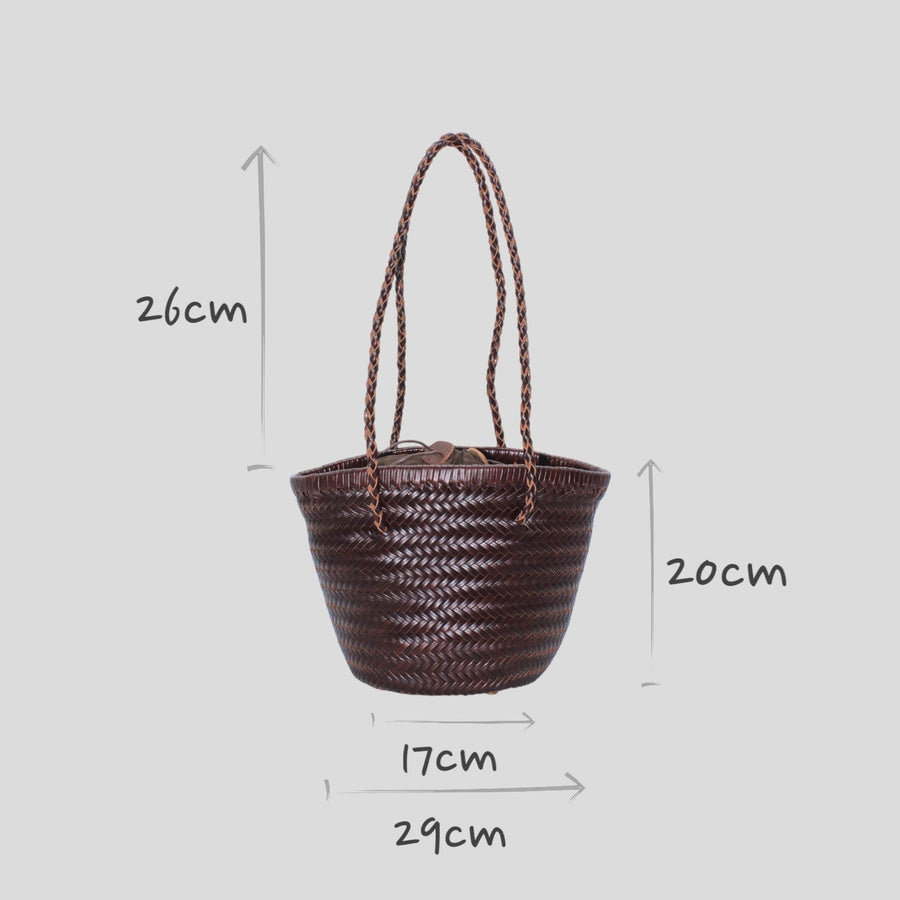 Carmel- Hand Woven Leather Shoulder Bucket Bag Chocolate