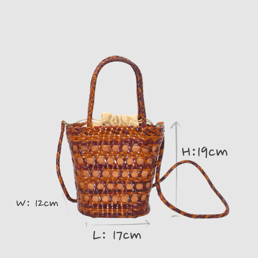 Lena - Hand Weave Leather Basket Bag Amber Brown