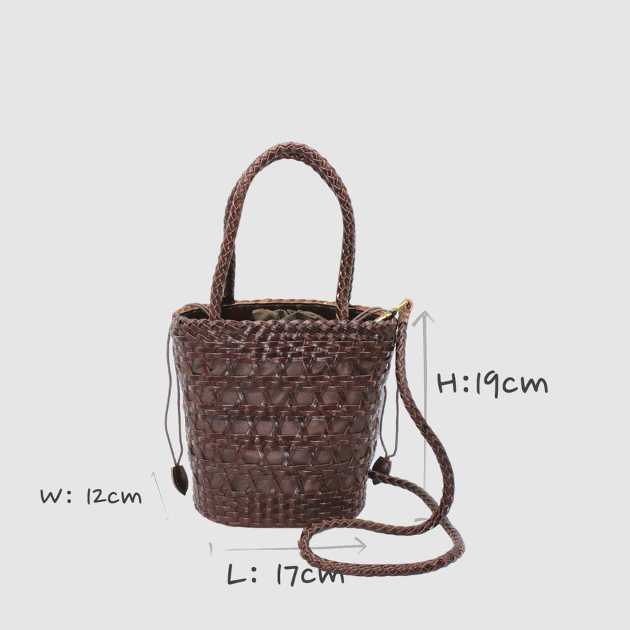 Lena - Hand Weave Leather Basket Bag Coffee