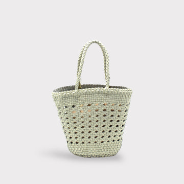 Ivy - Hand Woven Top Grain Leather Basket Bag Cream White